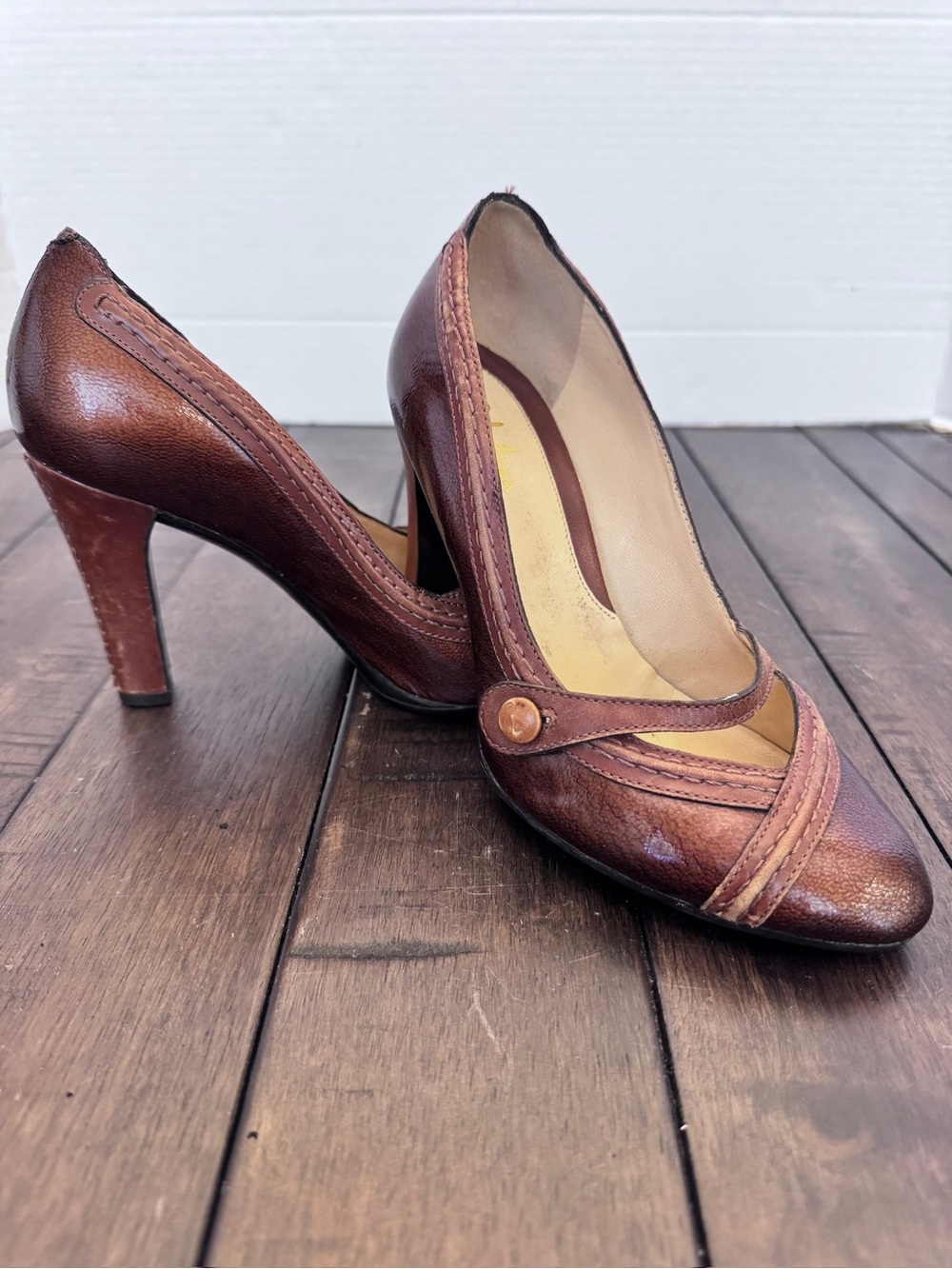 Vtg Cole Haan Mary Jane Stacked Button Strap Pump Heel Women’s Size 5.5 - Picture 2 of 13